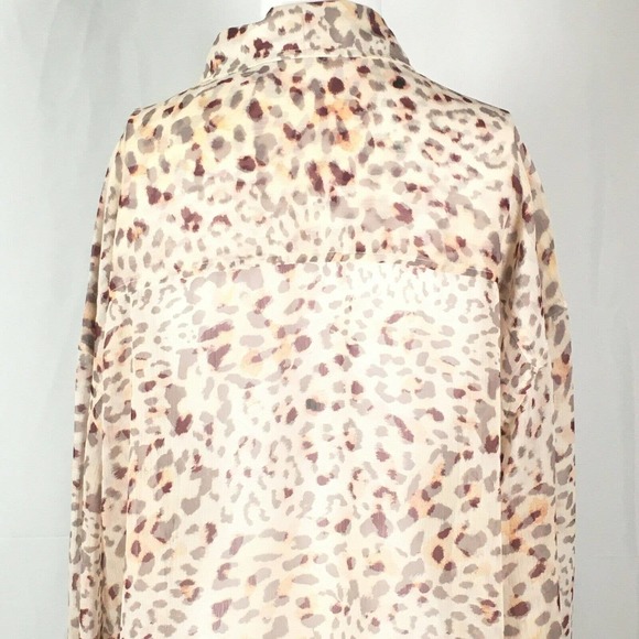 Asos Design Shirt Womens Sz L Beige Leopard Print Chiffon Sheer Tunic Top - Picture 4 of 9